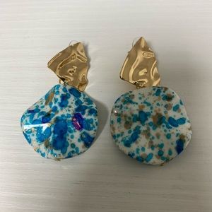 Gold and Blue/White Earrings